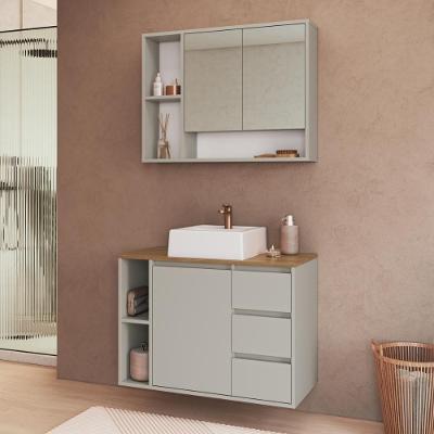 Armários Modulares de Banheiro CRART-CON006 3 Portas 3 Prateleiras MDP 80CM Bege Multimóveis