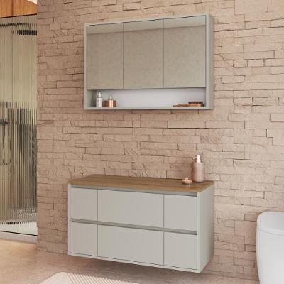 Armários Modulares de Banheiro CRART-CON003 5 Portas MDP 88,4CM Bege Multimóveis com Gabinete