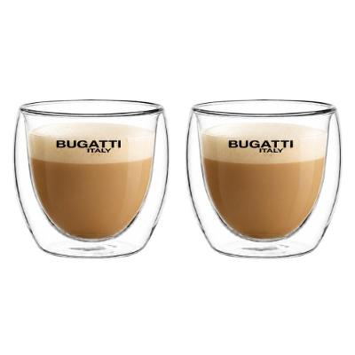 Jogo 2 Copos BGC250N Suco Cafe Cha Capuccino Vidro Borossilicato Parede Dupla Transparente Bugatti