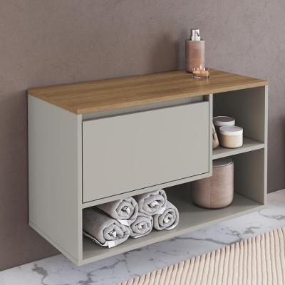 Balcão Gabinete de Banheiro Suspenso CRART-BAL010 1 Porta Nichos 80CM Bege Multimóveis