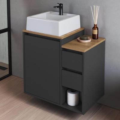 Balcão Gabinete de Banheiro com Cuba Suspenso 1 Porta 2 Gavetas 60CM Grafite CRART-BAL009