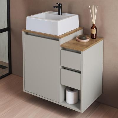 Balcão Gabinete de Banheiro com Cuba Suspenso 1 Porta 2 Gavetas 60CM Bege CRART-BAL009 Multimóveis