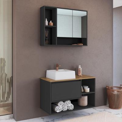 Armários Modulares de Banheiro CRART-CON009 3 Portas MDP 80CM Grafite Multimóveis com Cuba