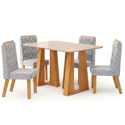 Conjunto de Jantar Karen 4 Lugares Tampo MDF Vidro Pintado Cedro Off White DJ Móveis