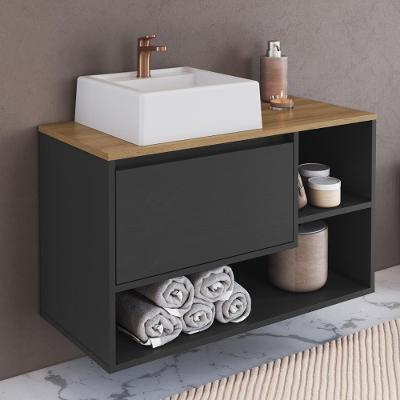 Armário Modular de Banheiro com Cuba Suspenso CRART-BAL005 Nichos Externos Grafite Multimóveis 80CM
