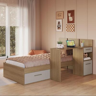 Cama de Solteiro com Escrivaninha Embutida para Colchão 188x88CM CRART-CAM003 Mel-arenas Multimóveis