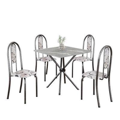 Conjunto de Mesa Tubular Isabel 048 4 Lugares Tampo em Granito Topázio Arabesco Tudo de Móveis