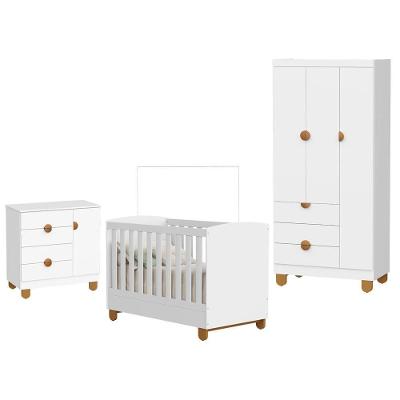 Quarto de Bebê Completo Apolo MDF 90CM Branco Fosco Berço Americano Cômoda Sapateira Guarda Roupa