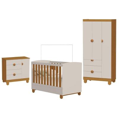 Quarto de Bebê Completo Apolo MDF Areia Fosco Savana Berço Americano Cômoda Sapateira Guarda Roupa