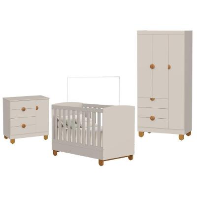 Quarto de Bebê Apolo MDF Areia Fosco Berço Americano Cômoda Sapateira Guarda Roupa Infantil Reller