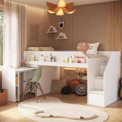 Cama Infanto Juvenil BI840BCBC com Escrivaninha e Armário MDP Branco Completa Móveis