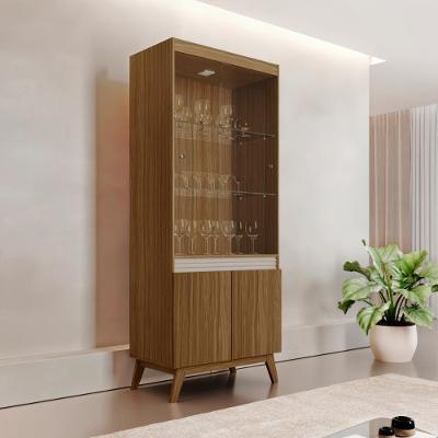 Cristaleira CRLJM-CRI002 4 Portas 4 Prateleiras MDP-MDF 80CM Cinamomo-off White com Vidros e Led