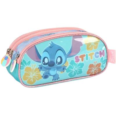 Estojo Escolar Triplo Infantil Luxcel Disney Stitch 3 Compartimentos Turquesa
