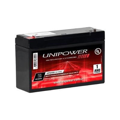 Bateria Estacionária Não Automotiva UP6120 6V 12Ah para Iluminação de Emergência Unipower