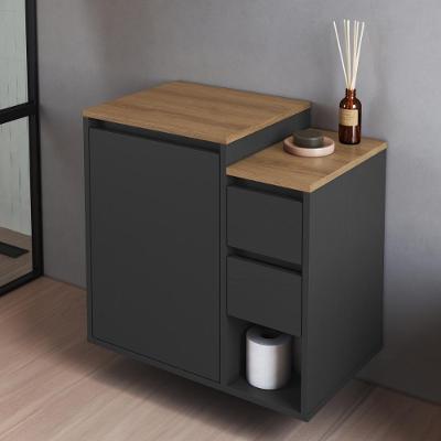 Balcão Gabinete de Banheiro Suspenso CRART-BAL012 1 Porta 2 Gavetas 60CM Grafite Multimóveis