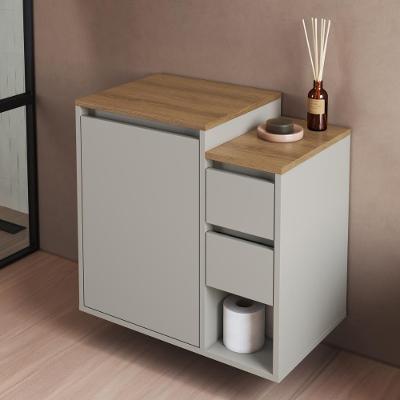 Balcão Gabinete de Banheiro Suspenso CRART-BAL012 1 Porta 2 Gavetas 60CM Bege Multimóveis