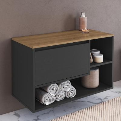 Balcão Gabinete de Banheiro Suspenso CRART-BAL010 1 Porta Nichos 80CM Grafite Multimóveis