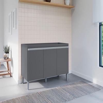Balcão de Cozinha Manu 3 Portas MDF-MDP Cinza AJL Móveis