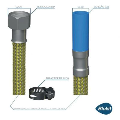 Engate Flexível para Gás Econo Mangueira Inox m X F 3-8 X 1-2 1,00m Blukit