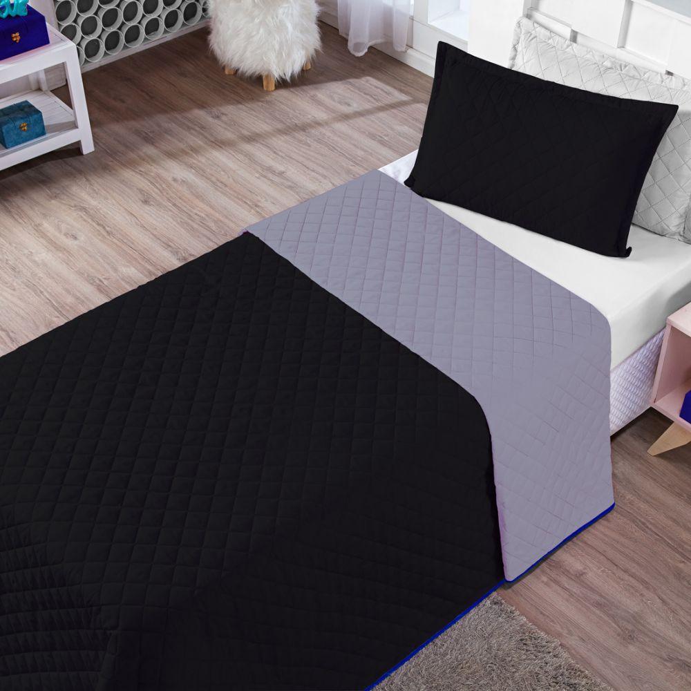 Kit Cobre Leito Preto Cinza Solteiro 02 Peças Dupla Face - 2