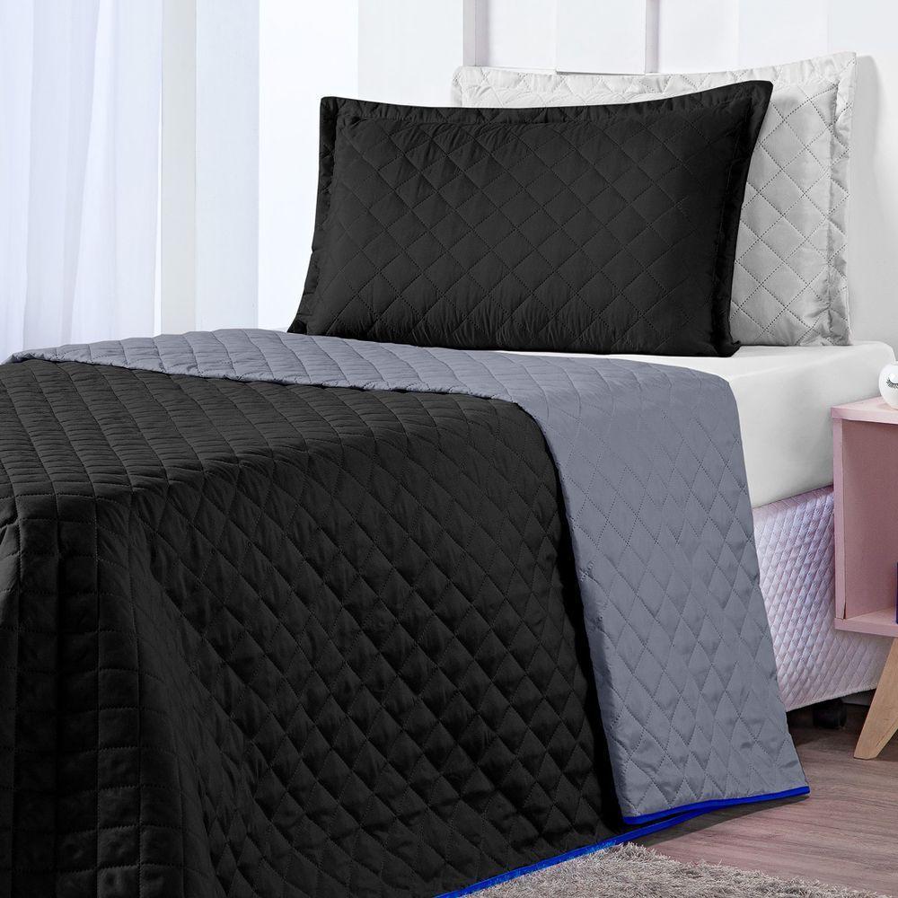 Kit Cobre Leito Preto Cinza Solteiro 02 Peças Dupla Face - 8