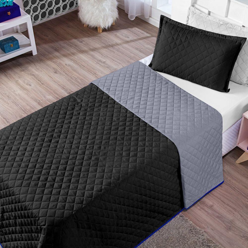 Kit Cobre Leito Preto Cinza Solteiro 02 Peças Dupla Face - 10