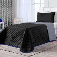 Kit Cobre Leito Preto Cinza Solteiro 02 Peças Dupla Face