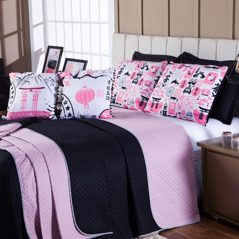 Kit Cobre Leito Oriental Dupla Face Com Almofadas Queen 07 Peças - 7