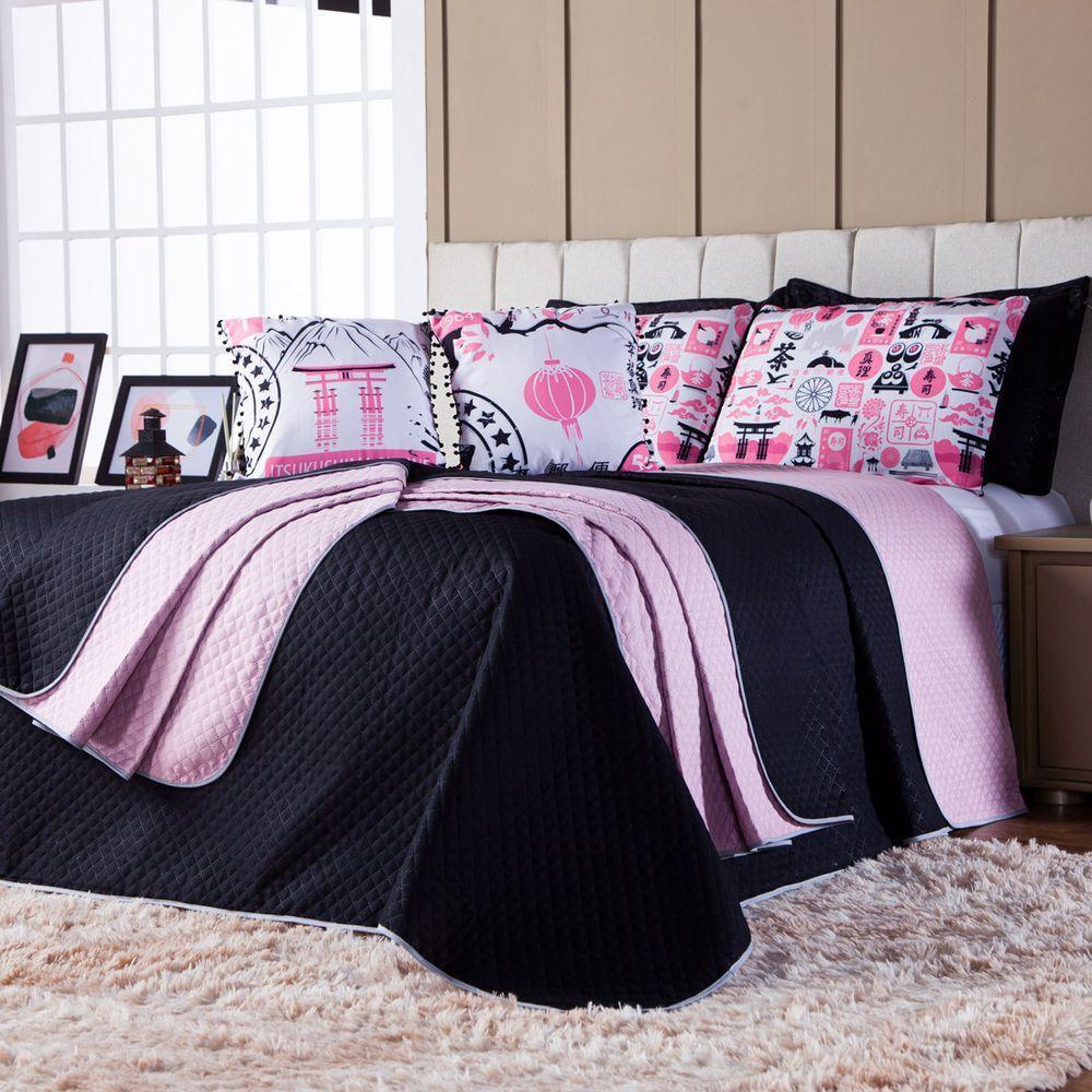 Kit Cobre Leito Oriental Dupla Face Com Almofadas Queen 07 Peças - 9