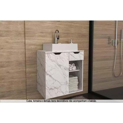 Gabinete de Banheiro Suspenso BN3605 1 Porta 1 Gaveta Mármore Branco Tecno Mobili