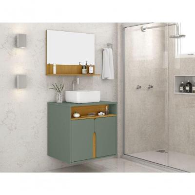 Kit Banheiro Harmonia 2 Portas MDP 56,7CM Pistache Naturalle Mobiliart com Gabinete Cuba e Espelho