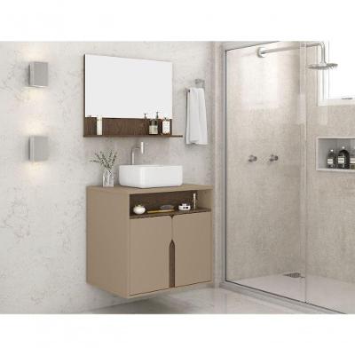 Kit Banheiro Harmonia 2 Portas MDP 56,7CM Marrom Mobiliart Gabinete Espelho