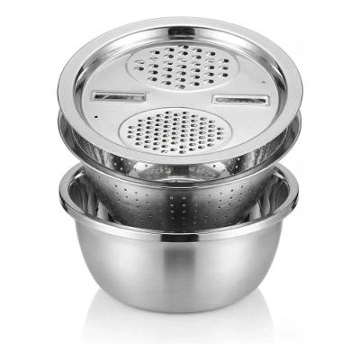 Kit 4 em 1 Bacia Bowl Ralador Fatiador Escorredor Tigela Aço Inoxidável Cozinha Prata Carisma