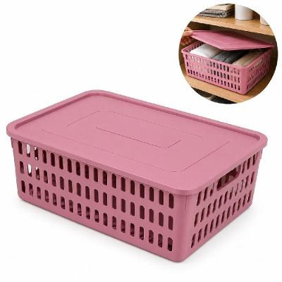 Caixa Organizadora com Tampa Organizador Box Grande Multiuso Empilhavel Polipropileno Rosa Yeet