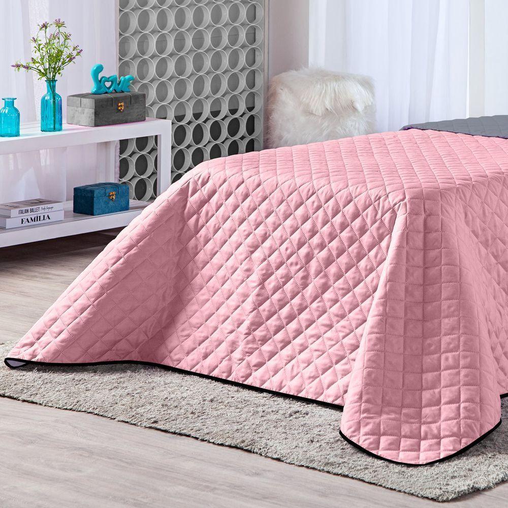 Kit Cobre Leito Rosa Cinza Solteiro 02 Peças Dupla Face - 4