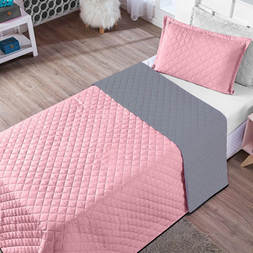 Kit Cobre Leito Rosa Cinza Solteiro 02 Peças Dupla Face - 8