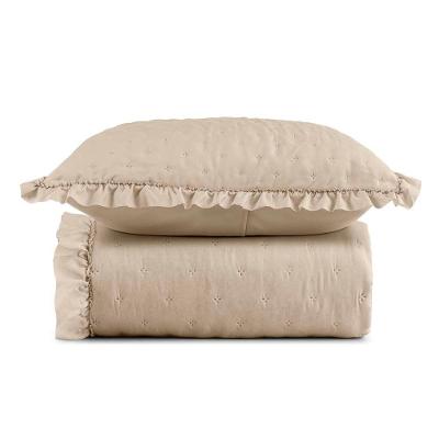 Kit Cobre Leito Elegance Solteiro Microfibra 200 Fios 100% Poliéster com Babado Bege Casa Scarpa