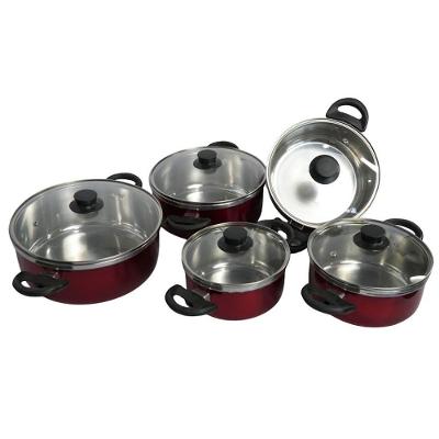Kit Caçarola Alumínio Repuxado Tampa Vidro Alça Baquelite Vinho 16CM 18CM 20CM 22CM 24CM
