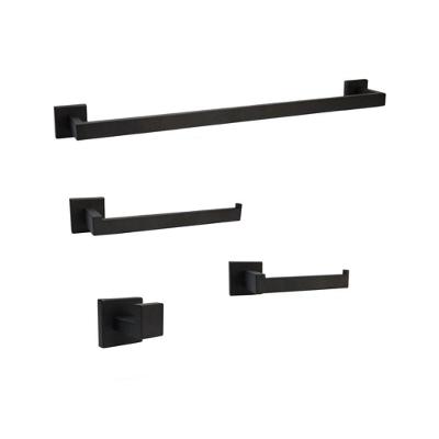 Kit para Banheiro Quadrado 4 Peças Inox Escovado Preto Aço Inoxidável Fosco Santana