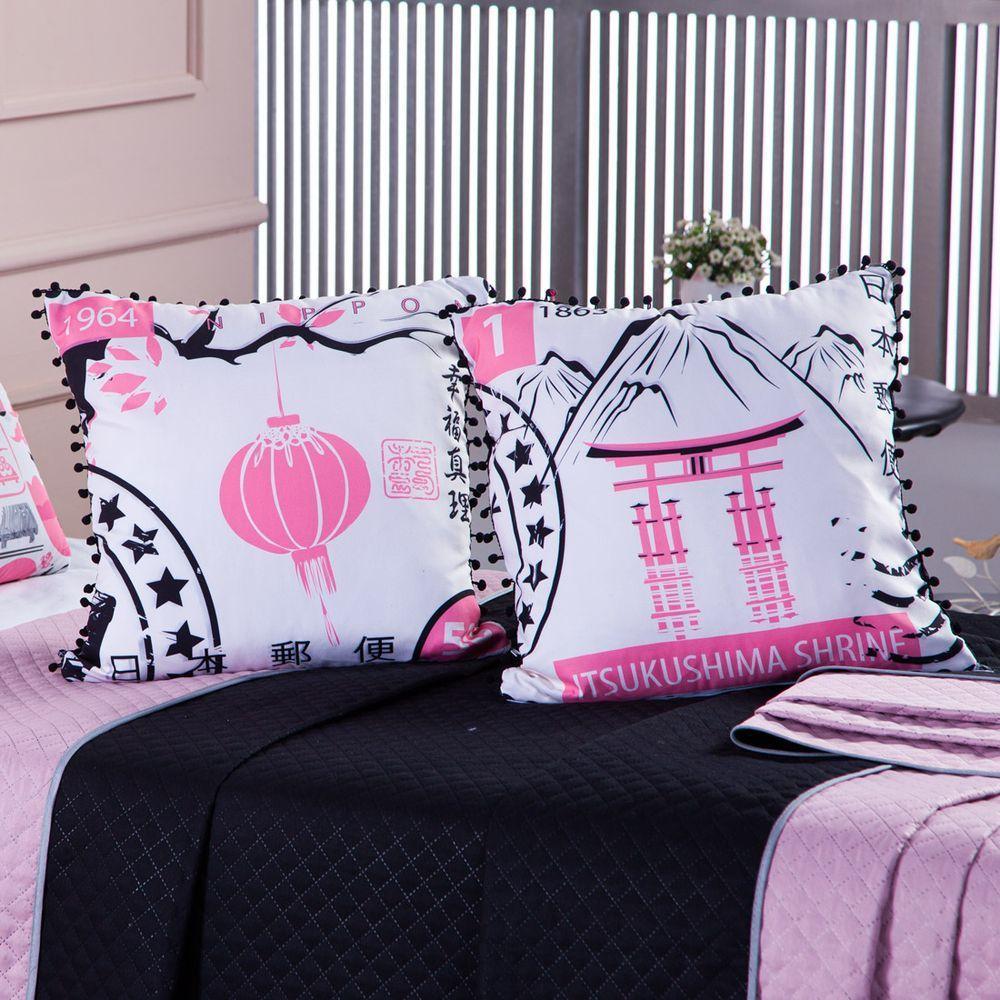 Kit Cobre Leito Oriental Dupla Face Com Almofadas Solteiro 05 Peças - 5