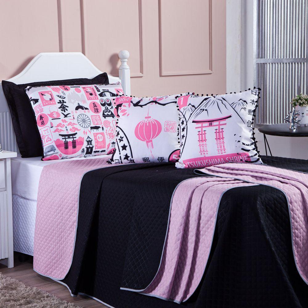 Kit Cobre Leito Oriental Dupla Face Com Almofadas Solteiro 05 Peças - 9