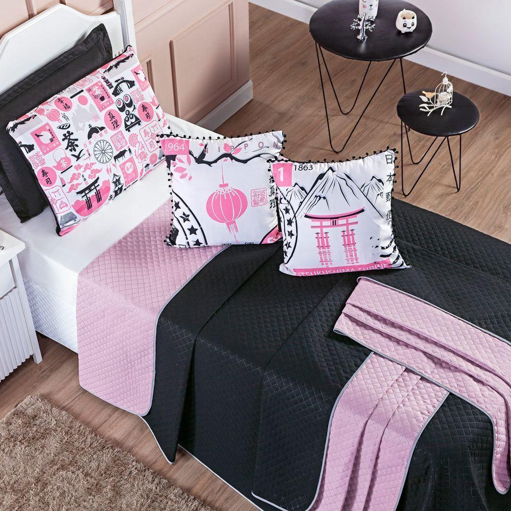 Kit Cobre Leito Oriental Dupla Face Com Almofadas Solteiro 05 Peças - 10