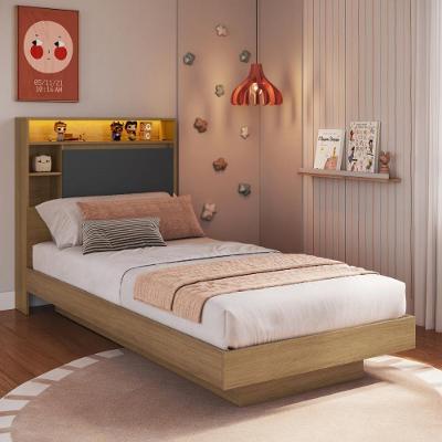 Cama de Solteiro com Led 1 Porta e Nichos CRART-CAM005 Mel-grafite Multimóveis