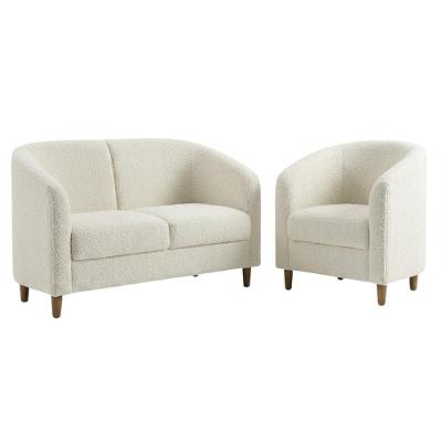Kit Poltrona e Namoradeira Aura Sala de Estar Boucle Pés Palito Madeira Milani Movelaria