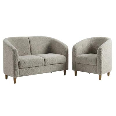 Kit Poltrona e Namoradeira Aura Boucle Pés Palito Madeira Sala de Estar Milani Movelaria