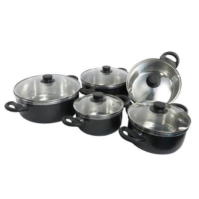 Kit Panela Caçarola Alumínio Repuxado Craquelado Tampa Vidro Preto 16CM 18CM 20CM 22CM 24CM