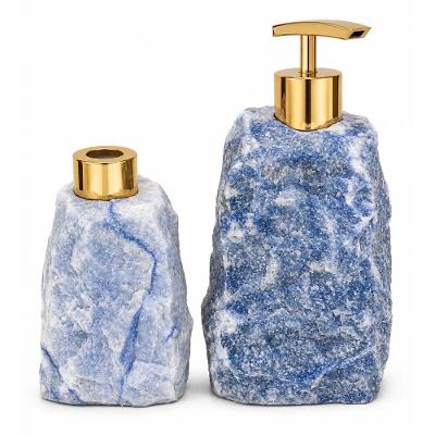 Kit Dispenser Sabonete Difusor Essencias Pedra Natural Exotica Quartzo Azul Exclusiva