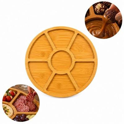 Petisqueira Redonda 7 Divisorias Madeira Bandeja para Frios Aperitivos Churrasco Queijos Gourmet
