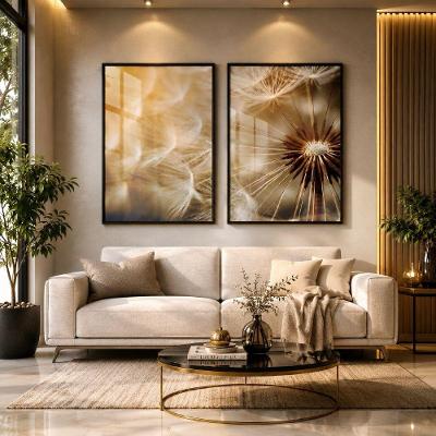 Quadro Decorativo Dente de Leão Duo 02 Retangular Moldura Preta SHD Soleil Home Decor 2 Peças