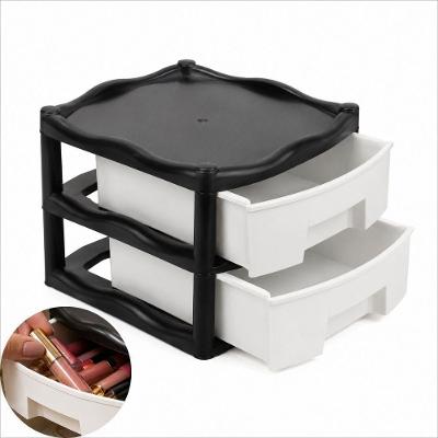 Gaveteiro Organizador de Mesa Mini 2 Gavetas Multiuso Plastico Compacto para Casa Escritorio Preto